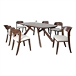 Ziva 7pc Dining Table Set- 6 Ivory Chairs- 3D Edge Brown Solid Wood