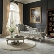 Dove Chaise Bench- Beige Faux Leather- Champagne Finished Wood 82 Inch