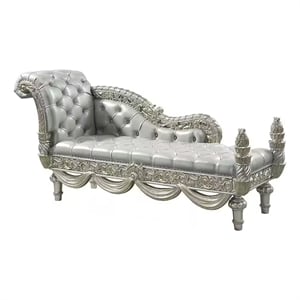 Dove Chaise Bench- Beige Faux Leather- Champagne Finished Wood 82 Inch