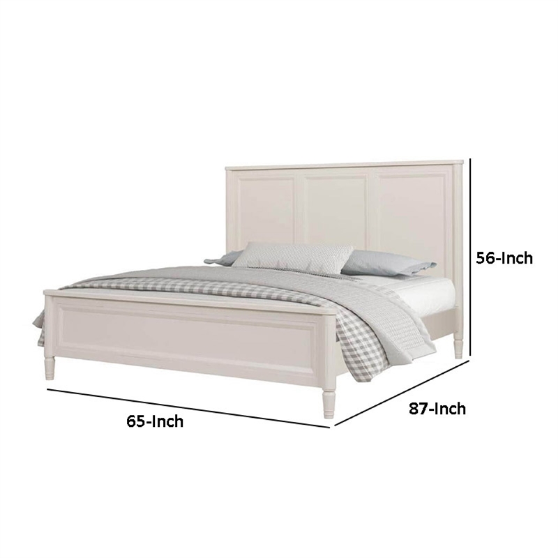 Alta Queen Size Bed- Classic French Design- White Solid Wood Frame
