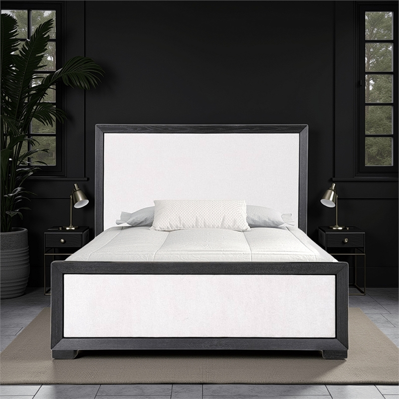 Kizie King Size Bed- Modern Upholstered Black and White Solid Wood