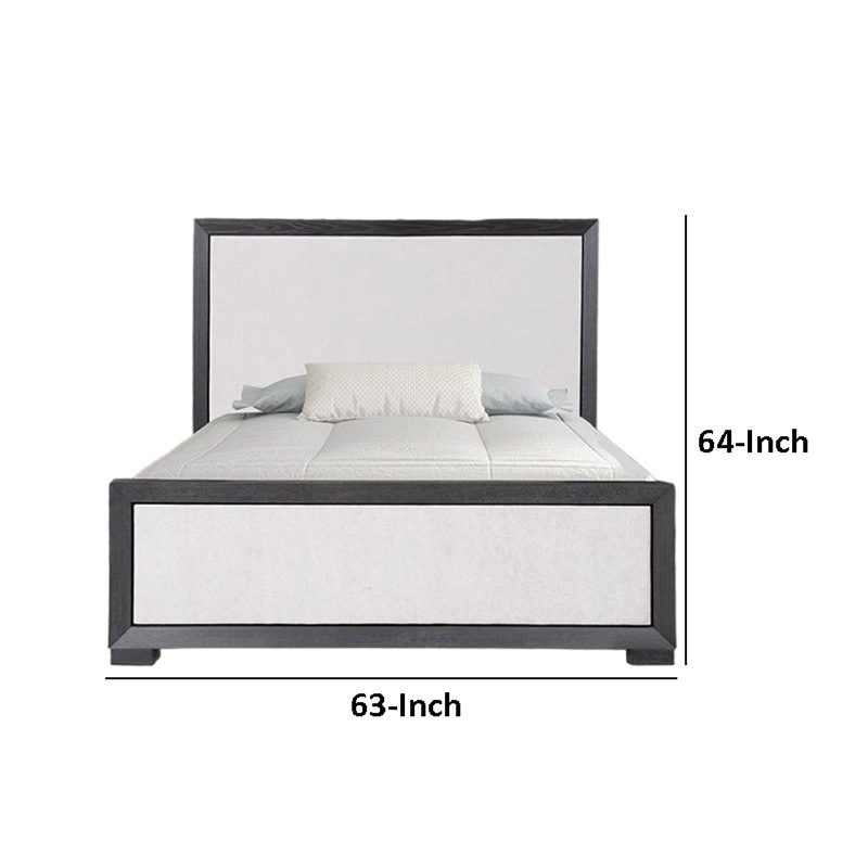 Kizie Queen Size Bed- Modern Upholstered Black and White Solid Wood