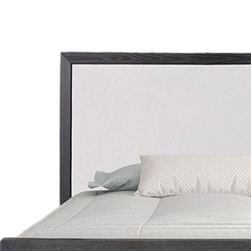 Kizie Queen Size Bed- Modern Upholstered Black and White Solid Wood