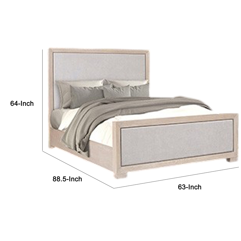 Kizie Queen Size Bed- Modern Upholstered Tawny Brown Gray Solid Wood