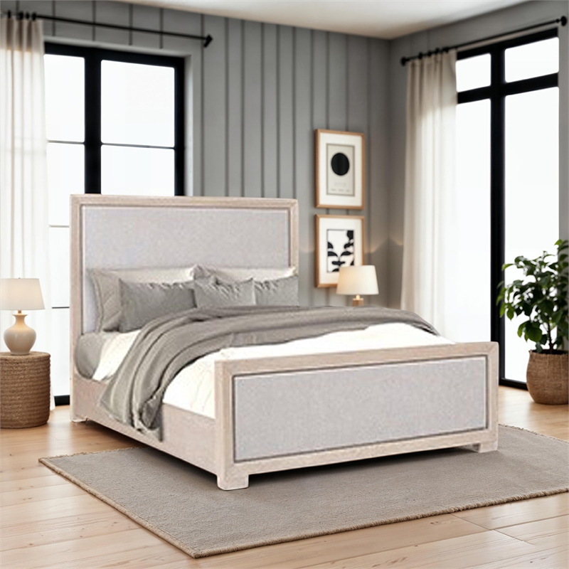 Kizie Queen Size Bed- Modern Upholstered Tawny Brown Gray Solid Wood