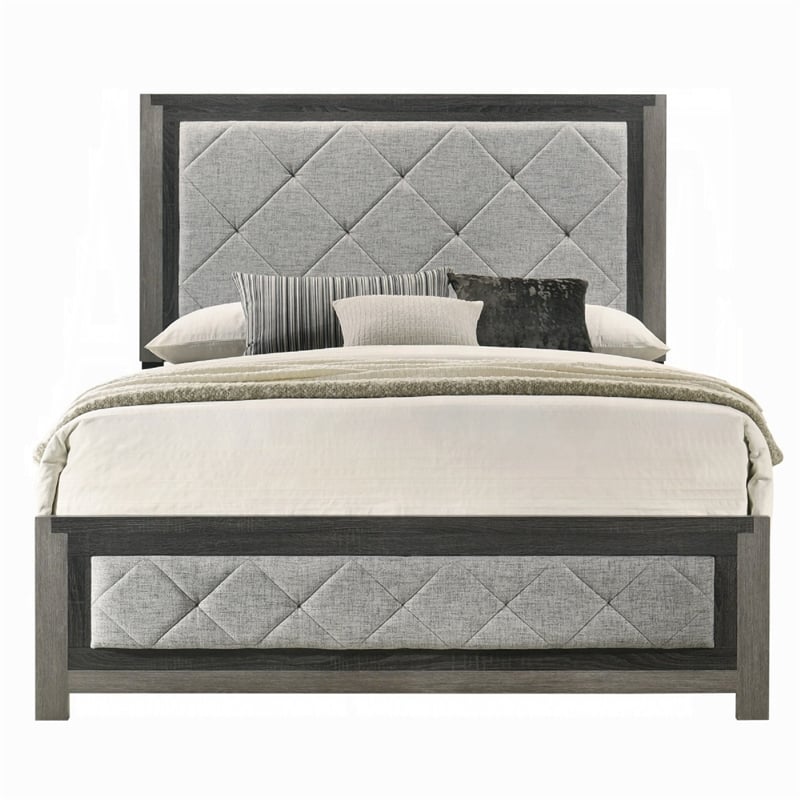 Joho King Bed with Gray Diamond Button Tufted Upholstery- Modern Gray