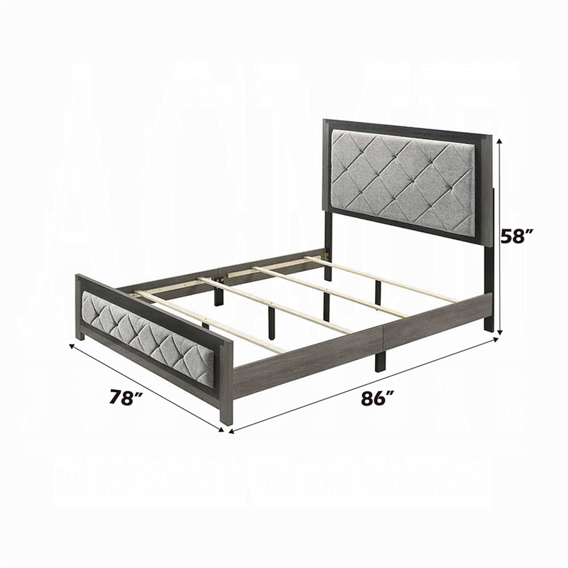 Joho King Bed with Gray Diamond Button Tufted Upholstery- Modern Gray