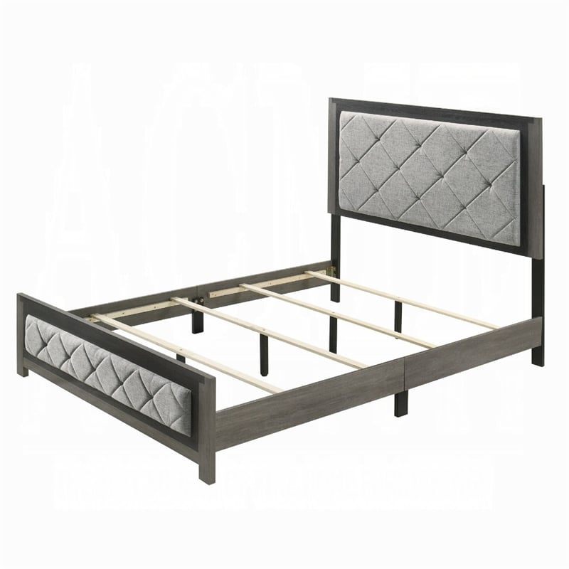 Joho King Bed with Gray Diamond Button Tufted Upholstery- Modern Gray