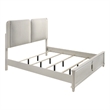 Veda Queen Size Bed with LED- Pearl White- Gray Boucle Upholstered