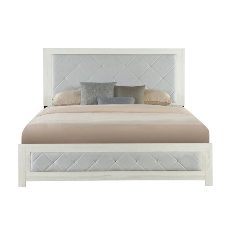 Joho King Size Bed- Luxury Beige Diamond Button Tufted Upholstery