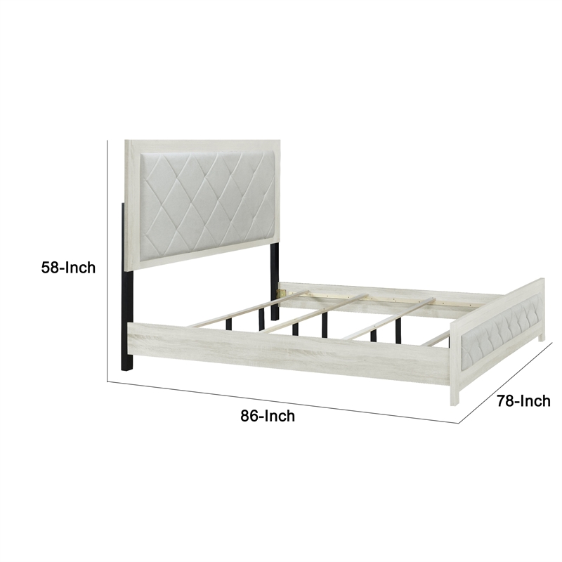 Joho King Size Bed- Luxury Beige Diamond Button Tufted Upholstery