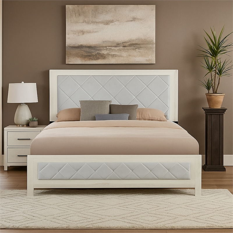 Joho King Size Bed- Luxury Beige Diamond Button Tufted Upholstery