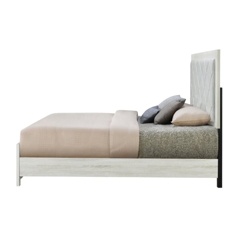 Joho King Size Bed- Luxury Beige Diamond Button Tufted Upholstery