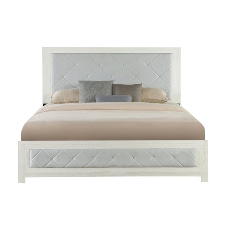 Joho King Size Bed- Luxury Beige Diamond Button Tufted Upholstery