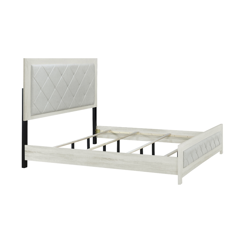Joho King Size Bed- Luxury Beige Diamond Button Tufted Upholstery