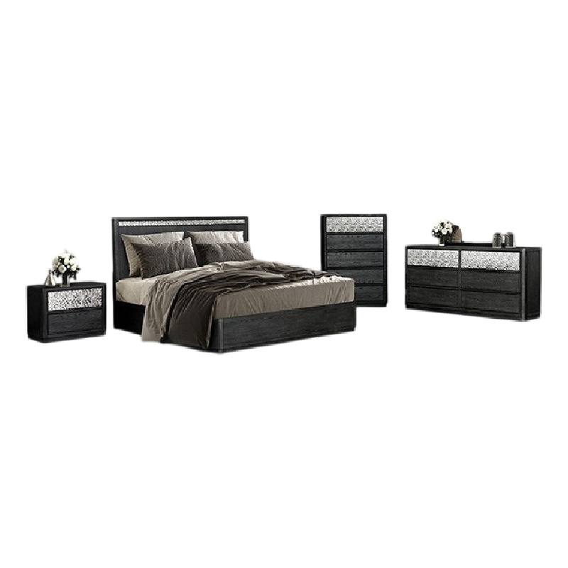 Zoko 5pc Queen Bedroom Set- USB Bedside Table- Mirror- Ash Gray Wood