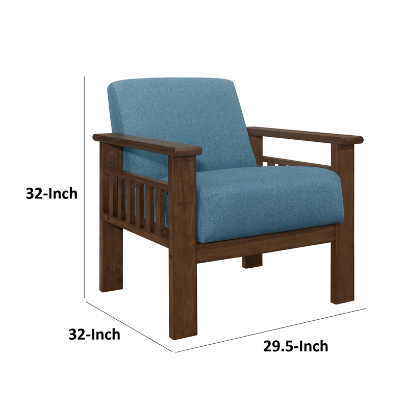 Bella 32 Inch Accent Chair Armchair- Storage Arms- Blue- Solid Rubberwood