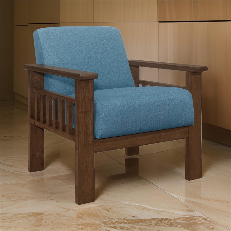 Bella 32 Inch Accent Chair Armchair- Storage Arms- Blue- Solid Rubberwood