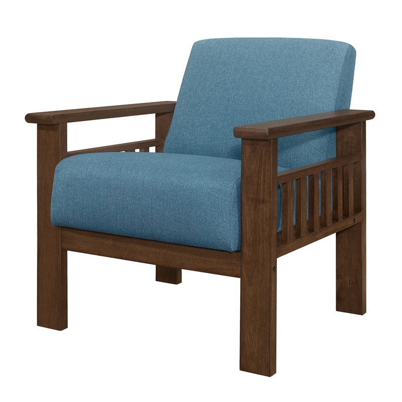 Bella 32 Inch Accent Chair Armchair- Storage Arms- Blue- Solid Rubberwood