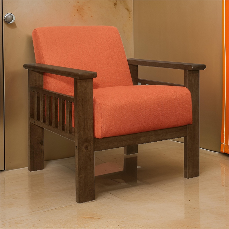 Bella 32 Inch Accent Chair Armchair- Storage Arms- Orange- Solid Rubberwood