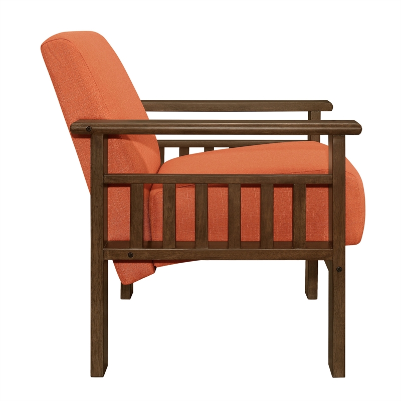 Bella 32 Inch Accent Chair Armchair- Storage Arms- Orange- Solid Rubberwood