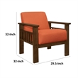 Bella 32 Inch Accent Chair Armchair- Storage Arms- Orange- Solid Rubberwood