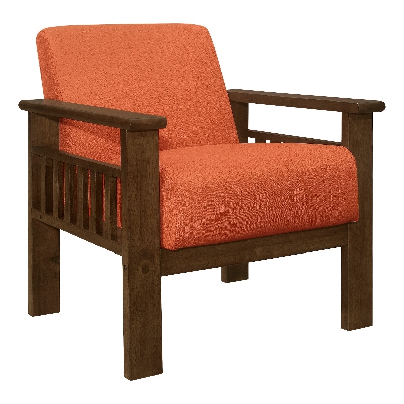 Bella 32 Inch Accent Chair Armchair- Storage Arms- Orange- Solid Rubberwood