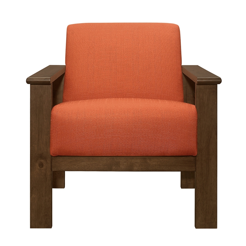 Bella 32 Inch Accent Chair Armchair- Storage Arms- Orange- Solid Rubberwood