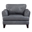 Lisa 38 Inch Accent Chair- Gray Top Grain and Split Leather- Solid Wood