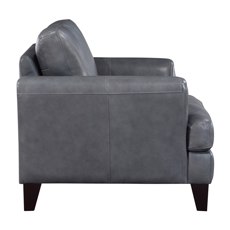 Lisa 38 Inch Accent Chair- Gray Top Grain and Split Leather- Solid Wood