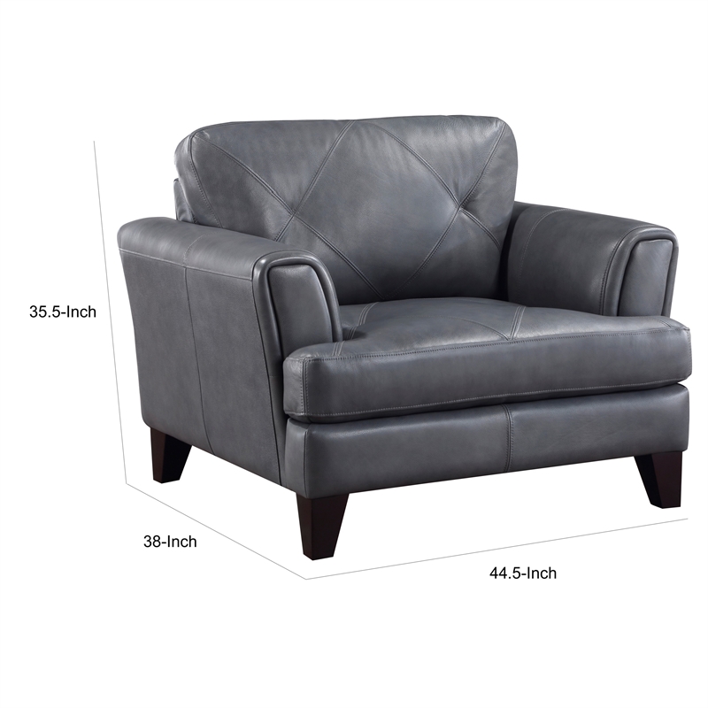 Lisa 38 Inch Accent Chair- Gray Top Grain and Split Leather- Solid Wood