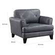 Lisa 38 Inch Accent Chair- Gray Top Grain and Split Leather- Solid Wood