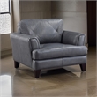 Lisa 38 Inch Accent Chair- Gray Top Grain and Split Leather- Solid Wood
