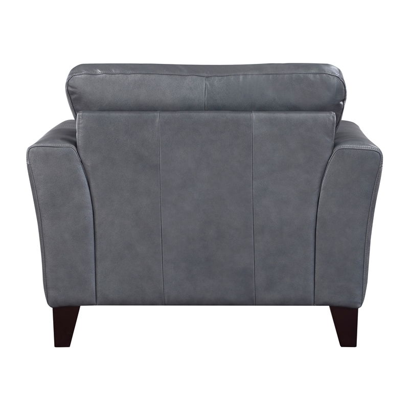 Lisa 38 Inch Accent Chair- Gray Top Grain and Split Leather- Solid Wood