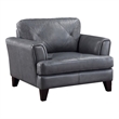 Lisa 38 Inch Accent Chair- Gray Top Grain and Split Leather- Solid Wood