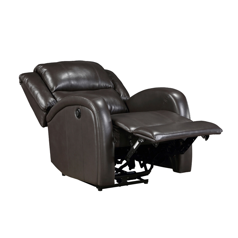 Karena 38 Inch Power Reclining Accent Chair- Brown Faux Leather- Solid Wood