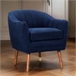 Tia 31 Inch Plush Accent Chair Armchair- Blue Polyester- Brown Solid Wood