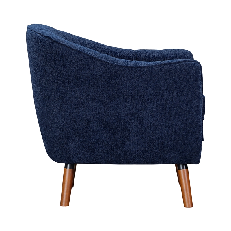 Tia 31 Inch Plush Accent Chair Armchair- Blue Polyester- Brown Solid Wood