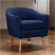 Tia 31 Inch Plush Accent Chair Armchair- Blue Polyester- Brown Solid Wood