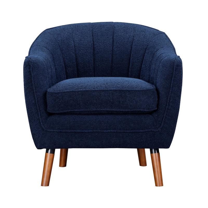 Tia 31 Inch Plush Accent Chair Armchair- Blue Polyester- Brown Solid Wood