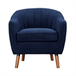 Tia 31 Inch Plush Accent Chair Armchair- Blue Polyester- Brown Solid Wood