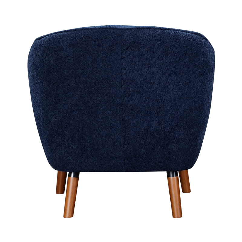 Tia 31 Inch Plush Accent Chair Armchair- Blue Polyester- Brown Solid Wood