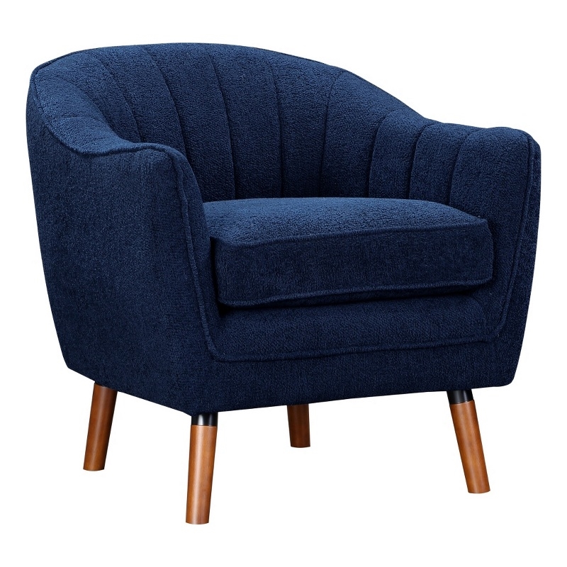 Tia 31 Inch Plush Accent Chair Armchair- Blue Polyester- Brown Solid Wood