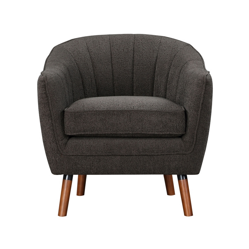 Tia 31 Inch Plush Accent Chair Armchair- Gray Polyester- Brown Solid Wood