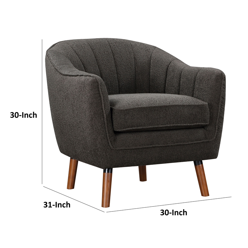 Tia 31 Inch Plush Accent Chair Armchair- Gray Polyester- Brown Solid Wood