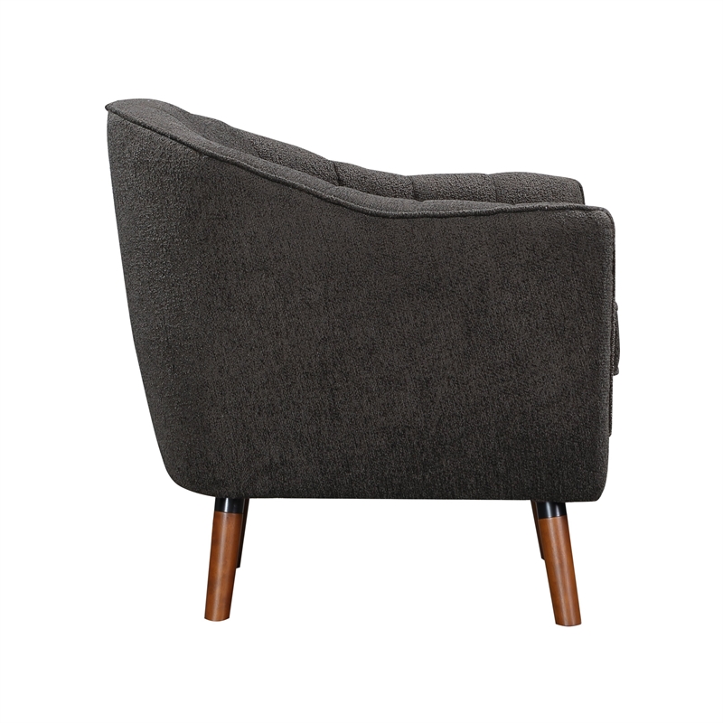 Tia 31 Inch Plush Accent Chair Armchair- Gray Polyester- Brown Solid Wood