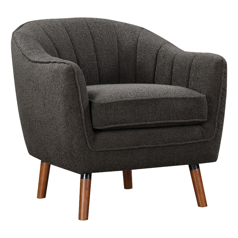 Tia 31 Inch Plush Accent Chair Armchair- Gray Polyester- Brown Solid Wood