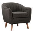 Tia 31 Inch Plush Accent Chair Armchair- Gray Polyester- Brown Solid Wood