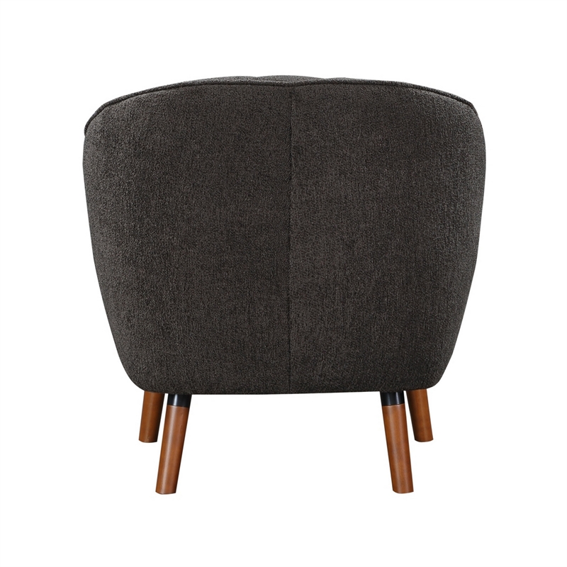 Tia 31 Inch Plush Accent Chair Armchair- Gray Polyester- Brown Solid Wood