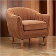 Tia 31 Inch Plush Accent Chair Armchair- Rust Polyester- Brown Solid Wood